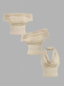MOD Set Of 3 Versatile And Stylish Solid Color Pleated Tank Tops For Summer - White - View 5
