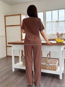 Dream Adore Women's Knitted Textured Casual Pajama Set - Brown - View 2