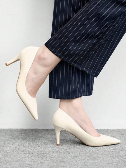 CUCCOO BIZCHIC 女士尖头细高跟鞋 米色简约女士高跟鞋 户外通勤 日常百搭 工作 派对 宴会 女士鞋