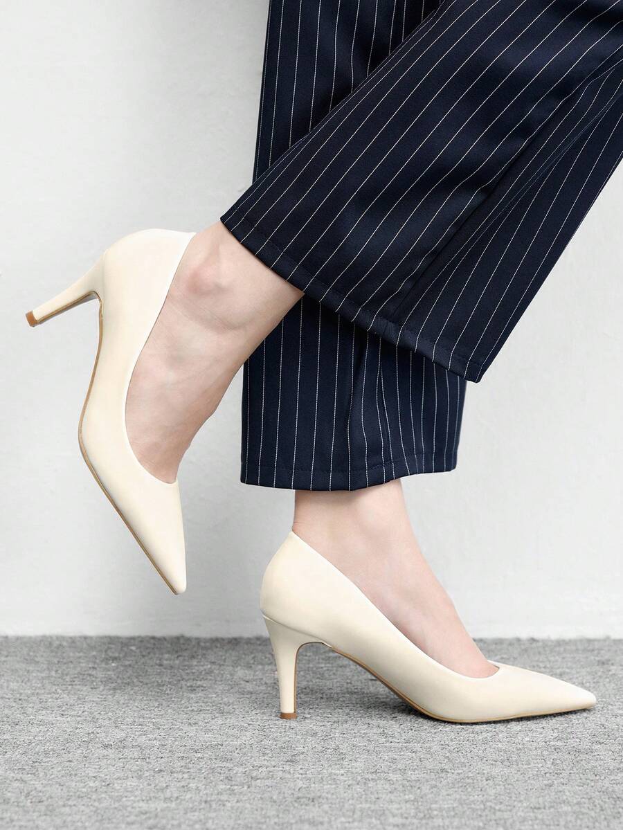 CUCCOO BIZCHIC 女士尖头细高跟鞋 米色简约女士高跟鞋 户外通勤 日常百搭 工作 派对 宴会 女士鞋 - 白色 - 查看 1