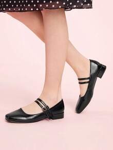 CUCCOO DOLLMOD Bombas de Salto Curto Grosso Estilo Mary Jane Vinho Tinto Femininas para Uso Casual Diário, Trabalho de Escritório, Festa, Transporte, BORDÔ, Sapatos de Primavera, Primavera, Páscoa, Natal - Preto - Visão 3