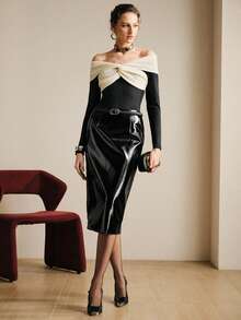 Arave 性感露肩连体衣，休闲通勤风 - 黑與白 - 查看 3