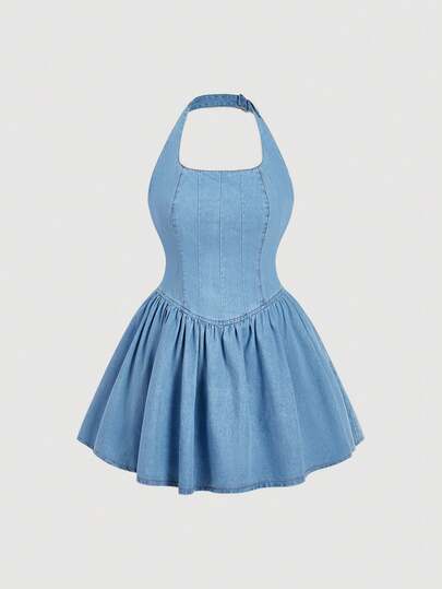 Sweetra New High Waist Sleeveless Slim Denim Dress For Summer