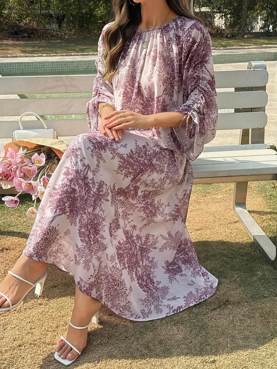 Vivie Lora Bộ 2 món gồm áo sơ mi và chân váy dài ngang gối bằng vải chiffon màu tím thanh lịch in họa tiết dành cho nữ. - Hồng - Xem 1