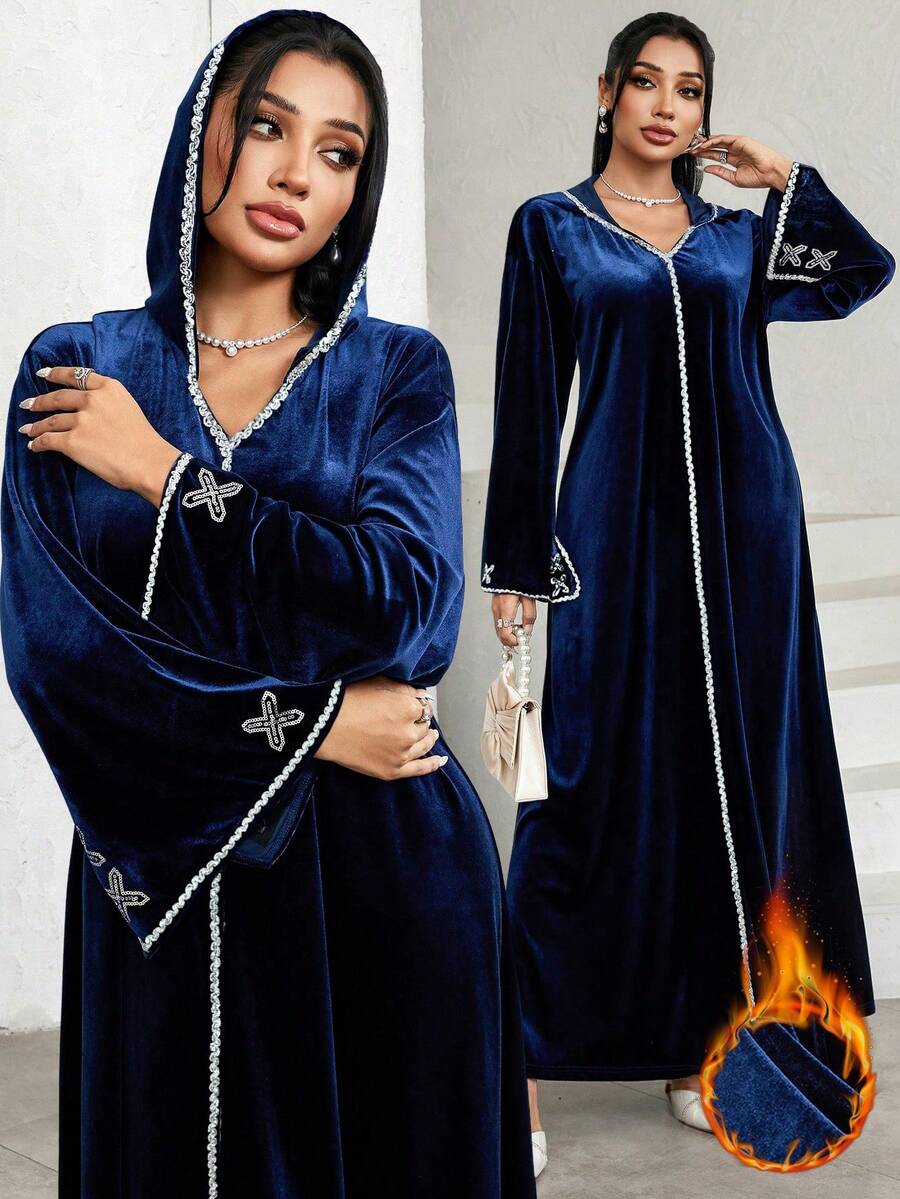 Al Najma 保守休闲女式阿拉伯风格连衣裙 - 寶藍色 - 查看 1