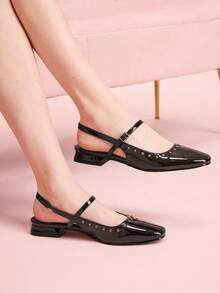 CUCCOO DOLLMOD Women's Fashion Black Patent Leather Mary Jane Low Heel Square Toe Flats For Christmas Spring Shoes - Coffee Brown - View 2