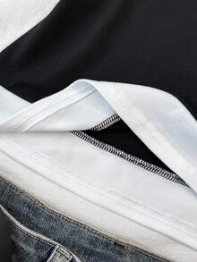 Teen Girls Black & White Polo Collar Short Sleeve Casual T-Shirt - Black and White - View 4