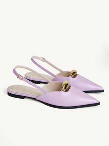 CUCCOO CHICEST 女士简约尖头平底鞋，纯色通勤套脚芭蕾平底鞋，米色，圣诞节优雅鞋款 - 紫色 - 查看 11