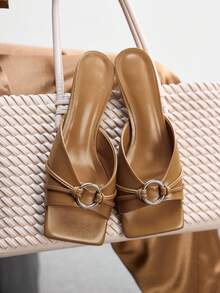 CUCCOO BIZCHIC Fashion V-Mouth Simple Atmosphere High-Heeled Women's Sandals Half Drag - Khaki - View 1