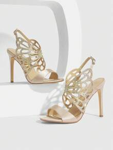 CUCCOO SZL Ladies Sexy Buckle Butterfly Decorative High Heel Sandals Prom Heels Summer Shoes - Champagne - View 3