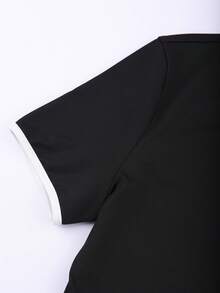 Elenzga Women's Round Neck Bow Tie Button Down Dress - Black - View 5