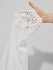 Lumivelle 女士优雅收腰刺绣上衣，适合春夏度假穿着 - 白色 - 查看 8