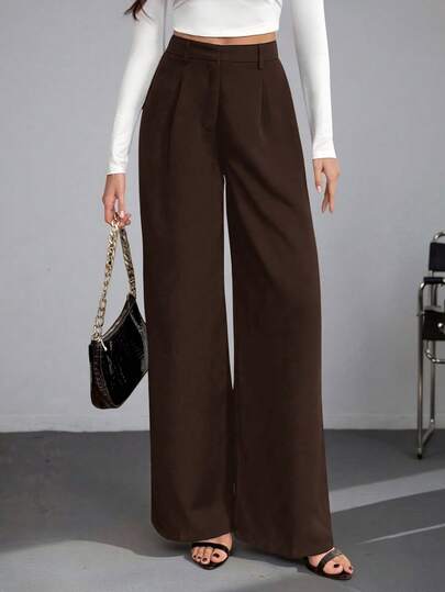 SHEIN Tall 休闲百搭纯色高腰阔腿裤，适合高个子，秋冬季休闲风格