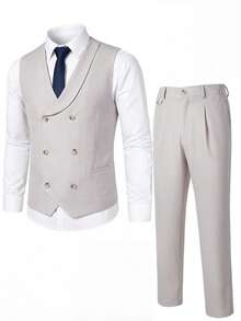 Manfinity Bizformal Bộ vest và quần tây phối màu mơ dành cho nam giới, kiểu dáng lịch lãm, thích hợp cho công sở, hoặc dự tiệc cưới. - Màu be - Xem 3