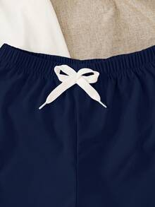 SHEIN Streecool Kids Set Kaos Saku dan Celana Pendek Tali Serut Kasual untuk Anak Laki-Laki - Navy Blue - View 6