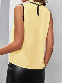 SHEIN Clasi Women's Fashionable Elegant Lace Patchwork Sleeveless Blouse Yellow Top For Women Elegant Yellow Top Blouse Yellow Summer Top Yellow Sexy Top Yellow Butter Top - Light Yellow - View 2