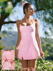 GLOWMODE FeatherFit™-Air Elevate A-Line Built-In Peekaboo Short Pocket Mini Slip Dress Low Impact Daily Summer Quick Dry Moisture Wicking - Baby Pink - View 1