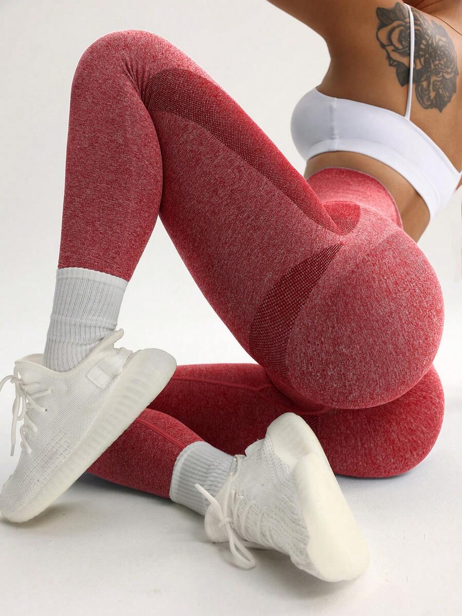 SHEIN Sports 女士高腰无缝紧身裤 - 收腹提臀,适合跑步、骑行、瑜伽、匹克球等运动休闲穿着 - 紅色 - 查看 1