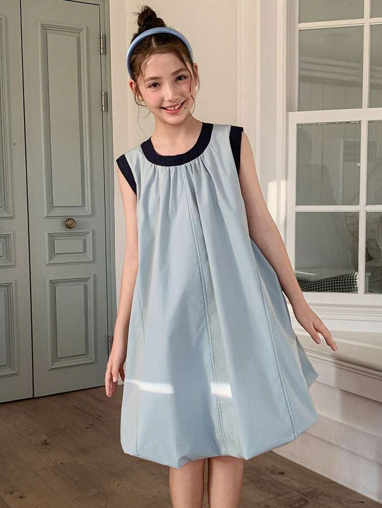 Girls Sleeveless Round Neck Dress Summer