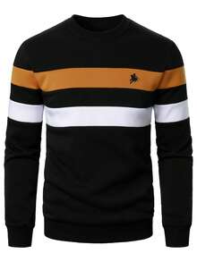 Manfinity Homme Men's Fashion Casual Knight Print Striped Crew Neck Long Sleeve Sweatshirt - Multicolor - View 4