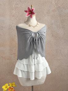 Elamini 女士休闲百搭简约前系带薄款开衫 - 灰色 - 查看 3