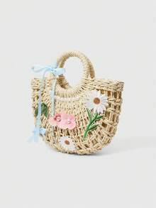 ROMWE Fashion Decal Hollow Portable Pearl Straw Bag DIY Clip Hair Flower Hairpin - Beige - View 5