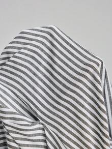 Ontre 2026春夏新款女士梭织连衣裙，条纹设计，黑白配色，宽松A字廓形衬衫裙，适合情人节、婚礼季、节日庆典、独立日等场合，打造都市时尚简约通勤风。 - 黑與白 - 查看 8