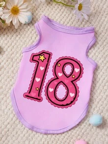 PETSIN 1件 18号 数码蒸卷边星形爱心印花宠物背心 紫色休闲风宠物服装 - 紫色 - 查看 1