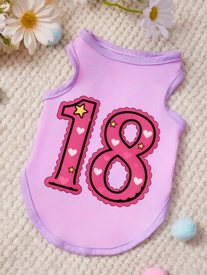 PETSIN 1pc 18 # Digital Steamed Rolls Edge Star Love Printing Pet Vest Purple Casual Style Pet Clothes