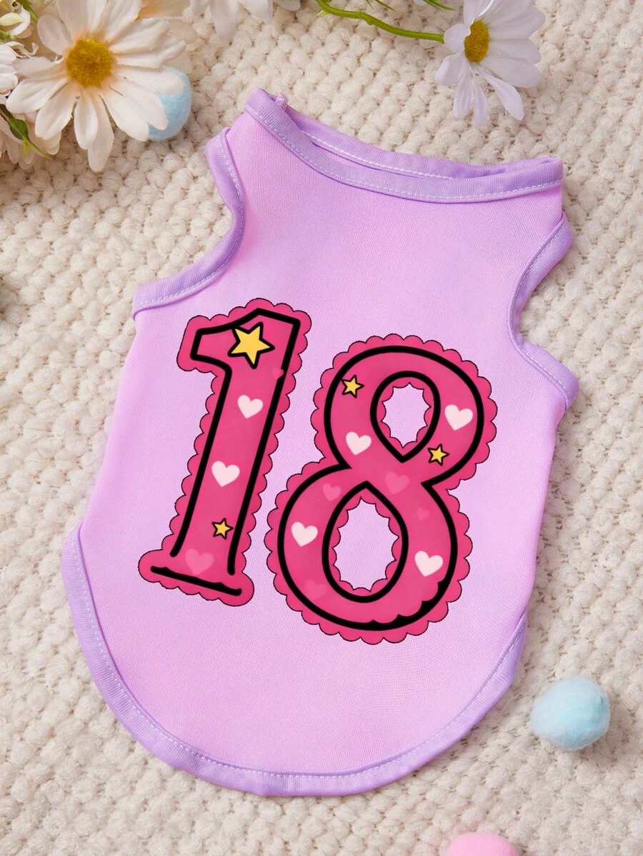 PETSIN 1件 18号 数码蒸卷边星形爱心印花宠物背心 紫色休闲风宠物服装 - 紫色 - 查看 1