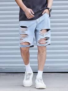 Manfinity LEGND Men's Fashion Wide Leg Denim Shorts - Light Wash - View 8