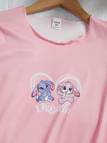 2件套女童卡通印花针织短袖睡衣家居服，春夏款 - 彩色 - 查看 3