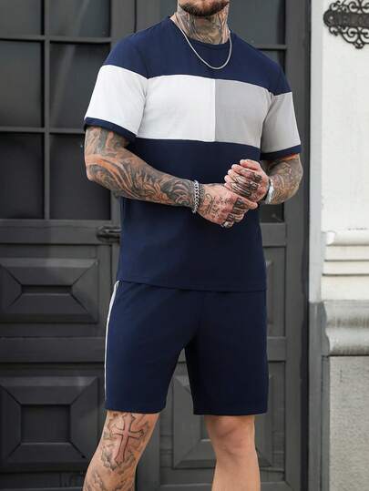 Manfinity CasualCool Men's Casual Contrast Color Short Sleeve T-Shirt Set