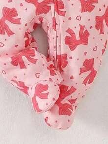 SHEIN 新生儿蝴蝶印花连体睡衣 - 粉色 - 查看 3