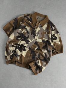 ROMWE MEN Street Life Men's Camouflage One-Buckle Short Sleeve Knit Top - Dark Green - View 6