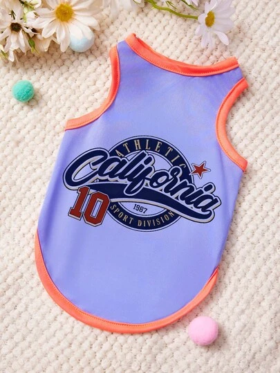 PETSIN 1 pieza Insignia conmemorativa, estampado de letras, chaleco para mascotas, patchwork morado y naranja, ropa deportiva para mascotas