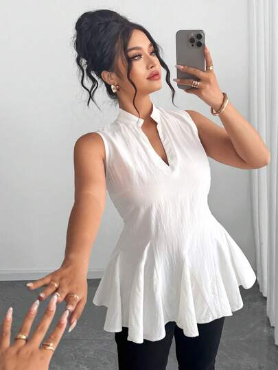 Elenzga Camisa de uso diario versátil y casual con cuello en V para mujer de talla grande