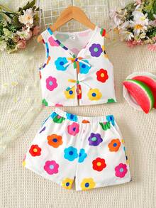 Bộ 2 áo hai dây họa tiết hoa nhí nhiều màu sắc cho bé gái, kiểu dáng giản dị, thời trang, đa năng, phù hợp cho tiệc tùng, đi chơi, chụp ảnh cùng bạn bè, công viên, cắm trại, kỳ nghỉ, mặc hàng ngày. - trắng - Xem 7