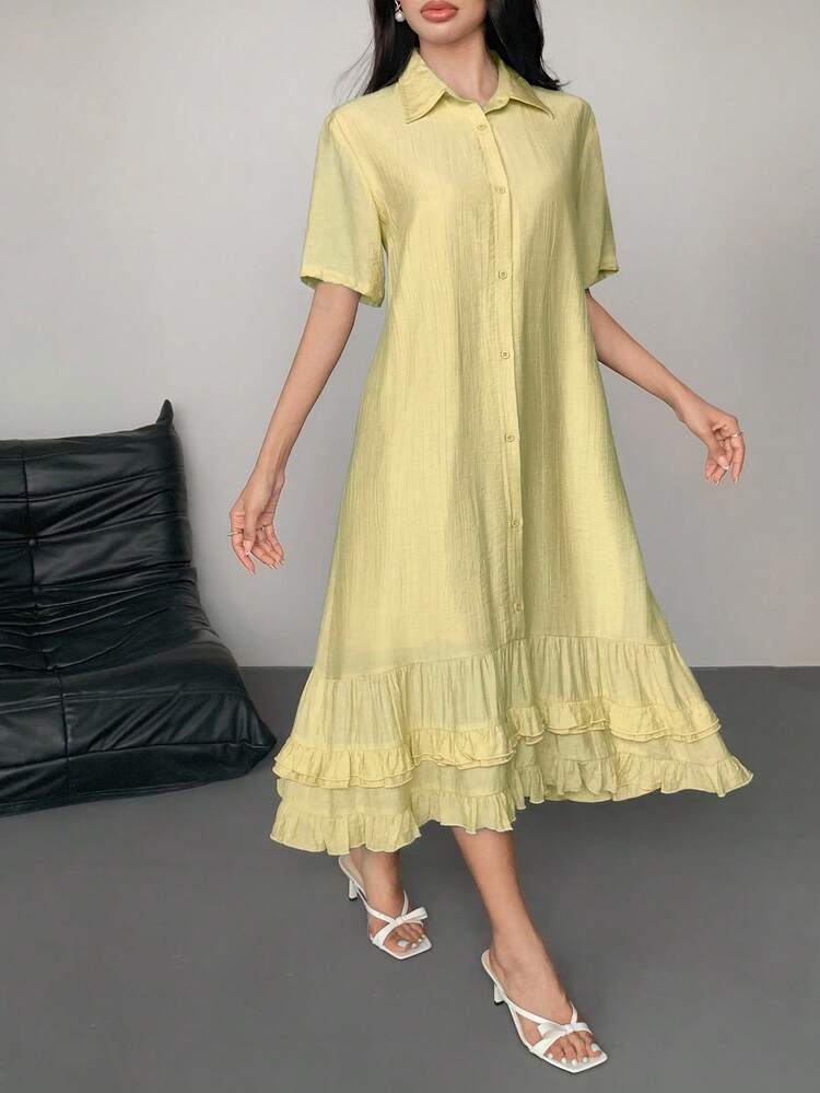 Women's Elegant Ruffled Collar Loose Mid-Length Dress Summer Women Dresses Sundress Maxi Dress