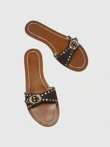 CUCCOO BIZCHIC Women's Adjustable Buckle Design Casual Fashion Flat Sandals - Coffee - View 10