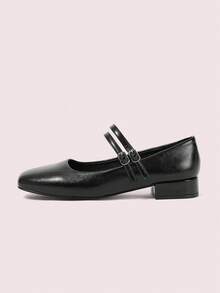 CUCCOO DOLLMOD Bombas de Salto Curto Grosso Estilo Mary Jane Vinho Tinto Femininas para Uso Casual Diário, Trabalho de Escritório, Festa, Transporte, BORDÔ, Sapatos de Primavera, Primavera, Páscoa, Natal - Preto - Visão 7