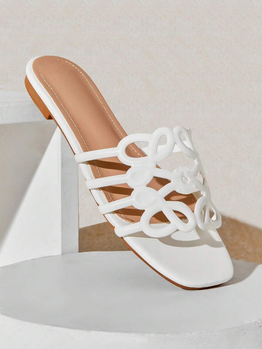 SHUZIA Sandalias planas de mujer con elegante diseño floral y corte - Blanco - Ver 1