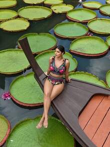 Travachic Conjunto de bikini halter con estampado tropical de talla grande, traje de baño de estilo bohemio para vacaciones en la playa - Multicolor - Ver 8