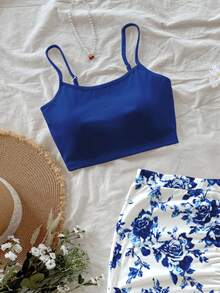 Soleia 女士休闲度假两件套，度假装，夏季装，蓝色碎花印花，开衩裙套装 - 彩色 - 查看 4