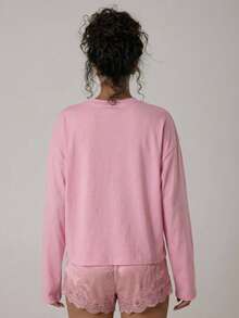 MUSERA Camiseta gráfica de manga larga oversize, casual, linda, cómoda y acogedora para otoño, invierno, primavera y verano - Rosa - Ver 3