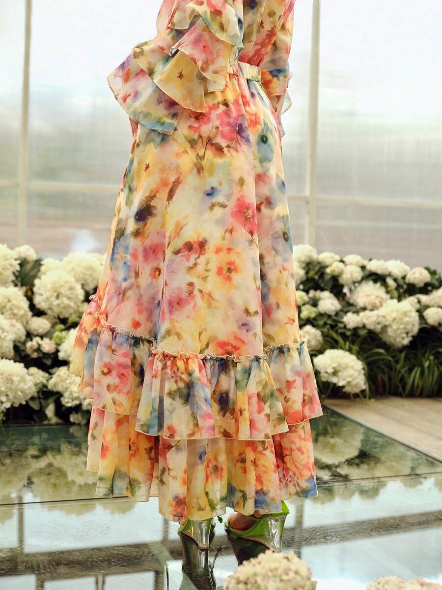 MOTF PREMIUM WOMEN'S ROMANTIC ELEGANT PRINTED PATCHWORK SKIRT, SPRING/SUMMER - Multicolor - View 2