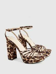 CUCCOO LuxiPop Giày sandal cao gót đế xuồng thanh lịch dành cho nữ, thích hợp cho tiệc cưới, Giáng sinh, Năm mới và nhiều dịp khác. - Mẫu da báo - Xem 8