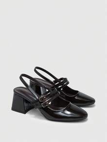 CUCCOO BIZCHIC 女士优雅玛丽珍方头粗跟一脚蹬鞋，适合春季通勤和休闲装扮，春季鞋履，春假、复活节、圣诞节皆宜。 - 咖啡色鏡面 - 查看 7