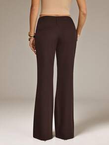 SHEIN Tall Quần nữ cạp thấp màu trơn, quần đen - màu nâu - Xem 2