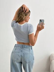 SHEIN Baggy Barrel Jeans, Wide Leg, Comfort, Denim Jeans Pants - Light Wash - View 4